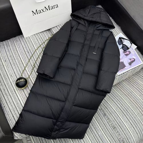 Max Mara Max Series Long Hooded Down Coat, Sleek and Warm, Filled with 90% Goose Down