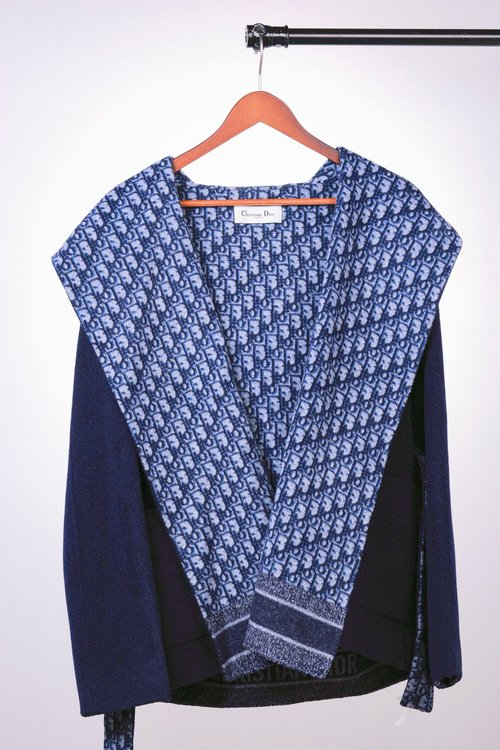 Dior Short Multicolor Hooded Wool Coat in Pink, Blue, and Brown