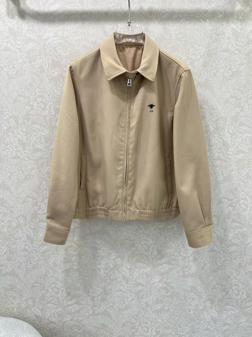 Dior Zipper Jacket with Custom Bee Embroidery and Vintage Flower Patchwork