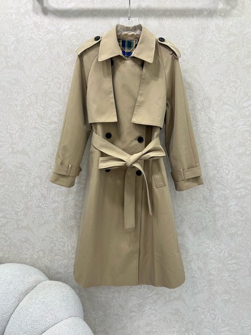 Yves Saint Laurent Double-Breasted Long Trench Coat with Inserted Sleeve Design
