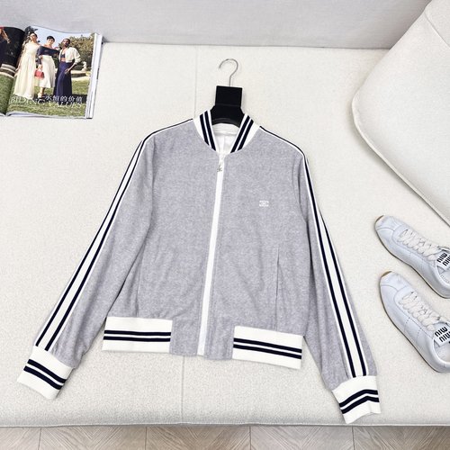 Celine Light Gray Velvet Jacket with Embroidered Logo