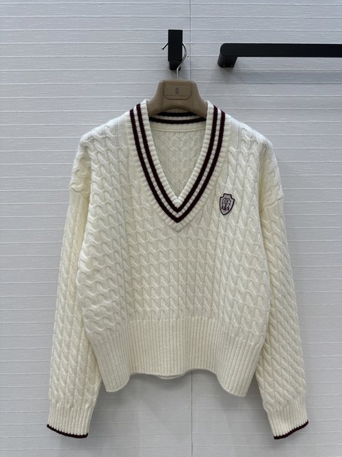 Brunello Cucinelli Wimbledon Capsule Series Emblem - Decorated Cashmere Knit Top