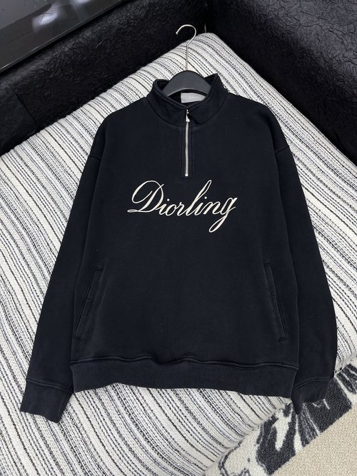 Dior Half-Zip Fleece Lined Hoodie, Relaxed Fit and Sophisticated