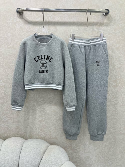 Celine Retro and Elegant Knit Trim Set with Logo Print for Everyday Wear