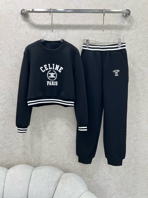 Celine Retro and Elegant Knit Trim Set with Logo Print for Everyday Wear