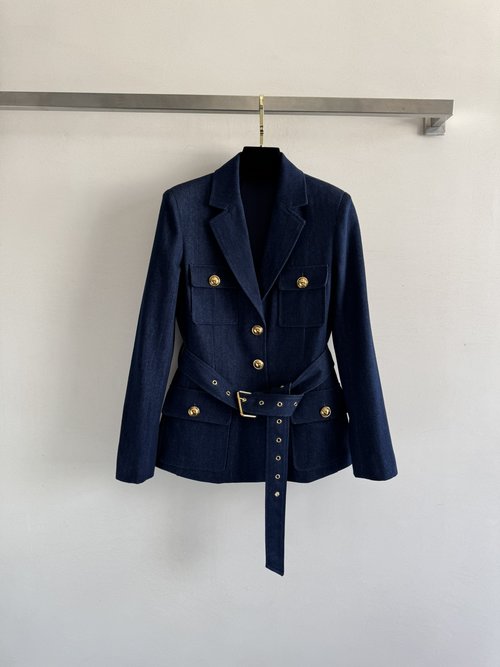 Chanel Gold Buttons and Belt Denim Blazer, Suitable for Casual and Formal Occasions