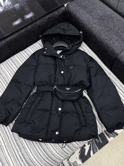 Prada Customized Puffy Down Jacket with Waist Bag for Fashion Sense
