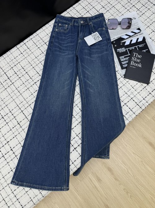 Loewe Slimming Micro-Flare Jeans with Pocket Logo, Imported Denim