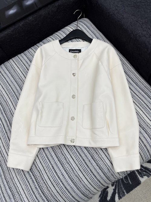 Chanel Original - Quality Leather Jacket with Custom Silver Buttons