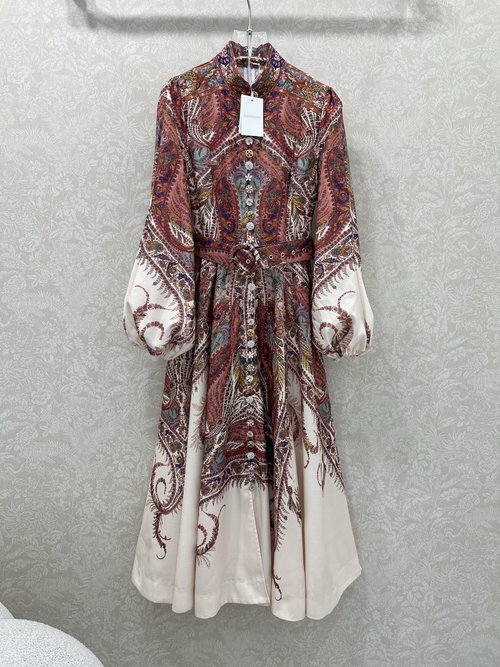 Zimmermann Positioning Print Long Dress with Custom Multi-Treasure Buckle