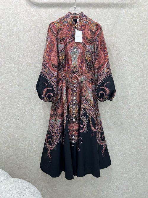 Zimmermann Positioning Print Long Dress with Custom Multi-treasure Buckle