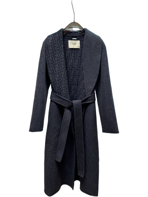 Fendi Long-length Suit Collar Wool Coat in Dark Grey