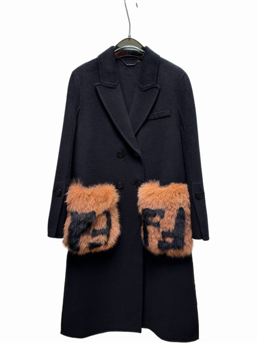 Fendi Mid-length Double-letter Cashmere Coat in Black and White