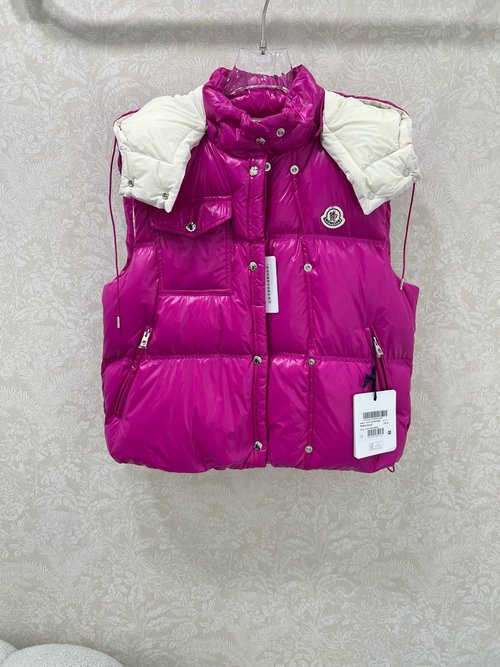 Moncler Shiny Detachable Hooded Stand - Collar Down Vest, Light and Sophisticated