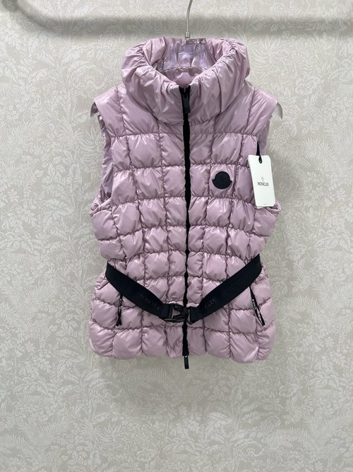 Moncler Bright Polyester Down Jacket with Detachable Belt and Black Logo