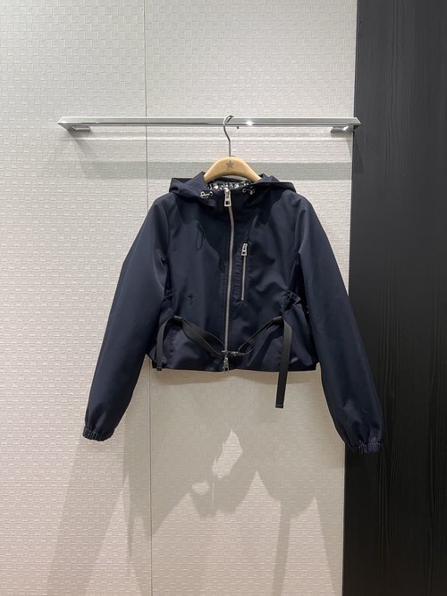 Dior Haze Blue Floral Hooded Trench Coat with Embroidered Bee