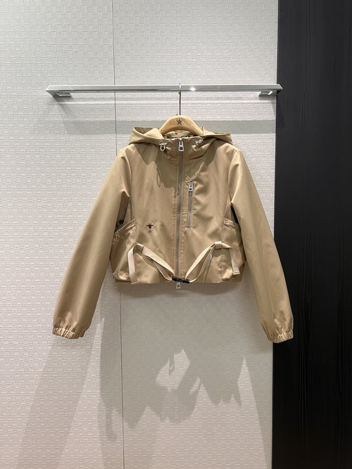 Dior Haze Blue Floral Hooded Trench Coat with Embroidered Bee