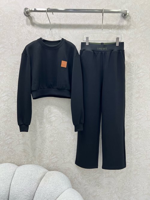 Loewe Retro Logo Embroidered Sweater and Wide-Leg Pants Ensemble