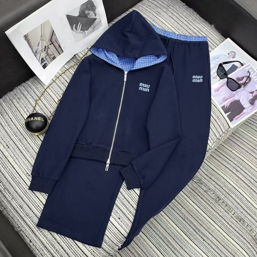Miu Miu Recommended Casual Hooded Suit with Checked Letter Patchwork