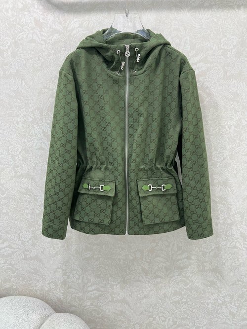 Gucci Hooded Jacquard Coat with Double G Pattern, Stylish and Wind - Resistant