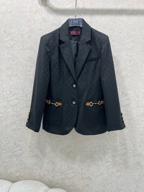 Gucci Double G Jacquard Blazer with Custom Hardware and Horsebit Ornament