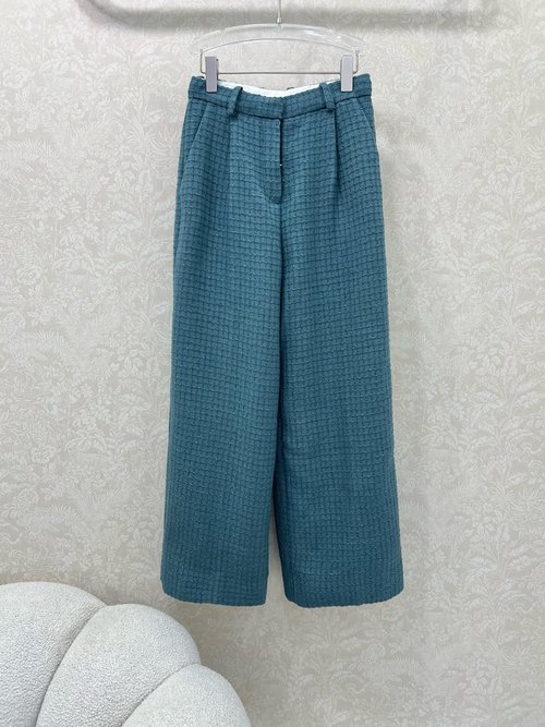 Chanel Checkered Tweed Straight-Leg Pants with Silk Lining, Luxury Wool Blend
