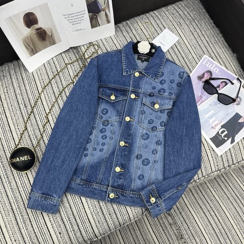 Chanel Denim Jacket with Double C Logo Print