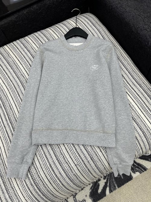 Prada Embroidered Spliced Round Neck Sweatshirt with High-end Fabric