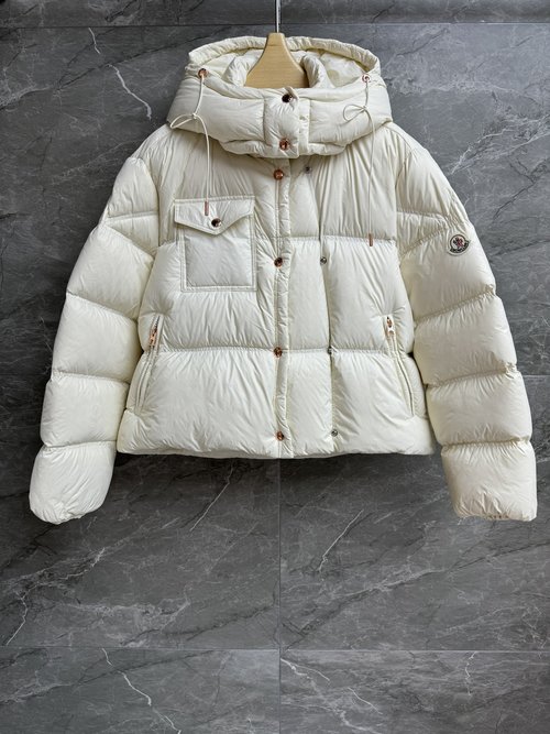 Moncler Detachable Hood Down Jacket with Double-Button Asymmetrical Design