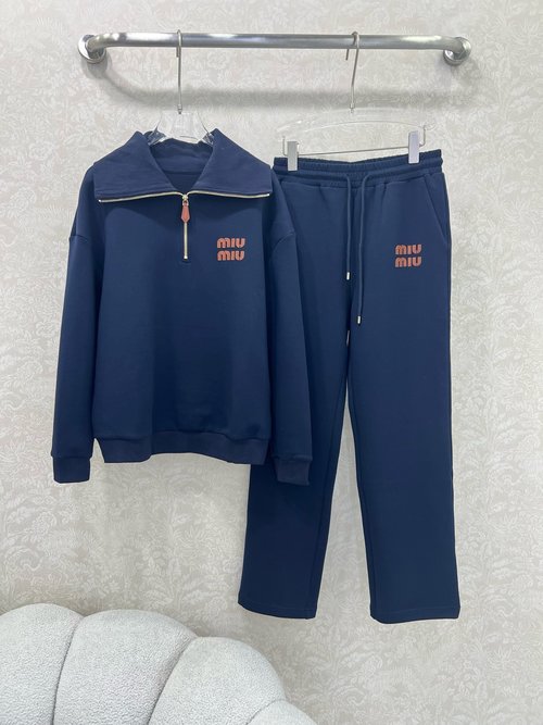 Miu Miu Zip-up Sweatshirt and Straight-leg Pants Set with Custom Logo