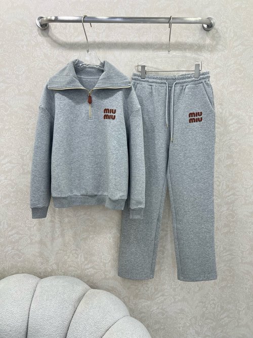 Miu Miu Zip-up Sweatshirt and Straight-leg Pants Set with Custom Logo