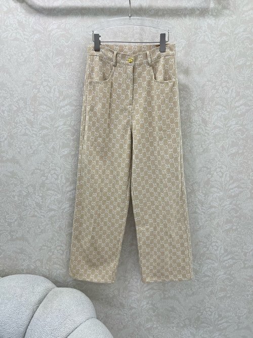 Gucci New Double G Jacquard Waistband Wide-Leg Trousers for Sophisticated Style