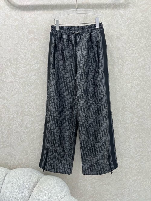 Dior High - end Grey Floral Jacquard Straight - leg Trousers
