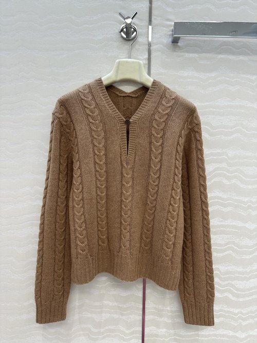 Loewe Exclusive V-neck One-button Cashmere Sweater with Woven Pattern