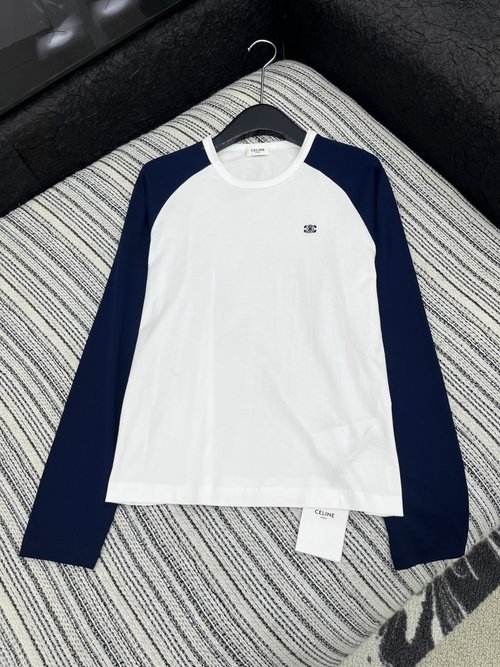 Celine New Cloud-Softness Color-Blocked Raglan Base Layer with Embroidery