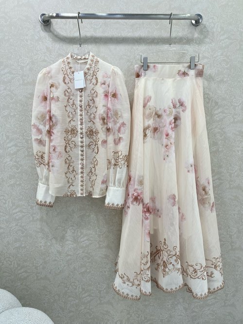 Zimmermann New Positioning Flower Series Top and Skirt Combo with Elegant Design