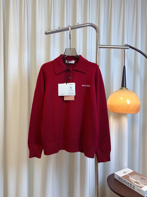 Miu Miu Jacquard Logo Wool Blend Polo Shirt, Elegant & Comfortable