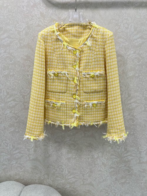 Chanel Elegant Knit Cropped Coat with Binding and Camellia Print Lining