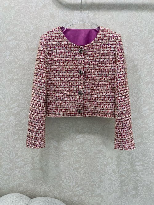 Chanel Chic Knit Short Coat with Camellia Print Lining