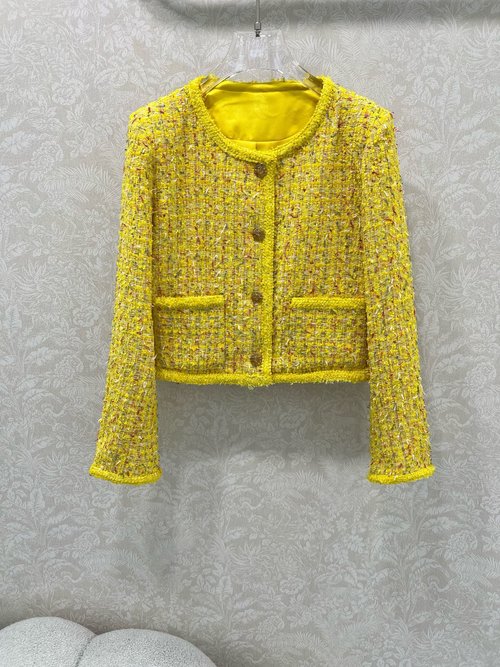 Chanel Stylish Tweed Dress Coat with Camellia Lining in Candy Tones