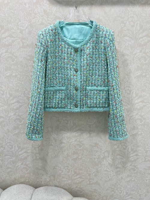 Chanel Stylish Tweed Dress Coat with Camellia Lining in Candy Tones