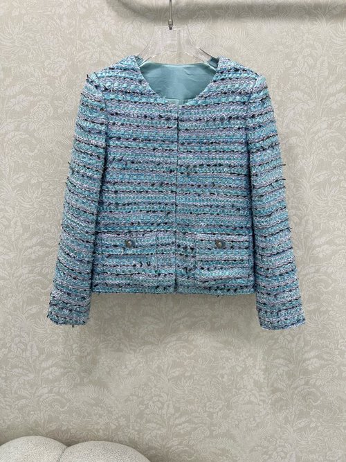 Chanel Classic Round Neck Dress Coat with Camellia Lining and Contrasting Weave