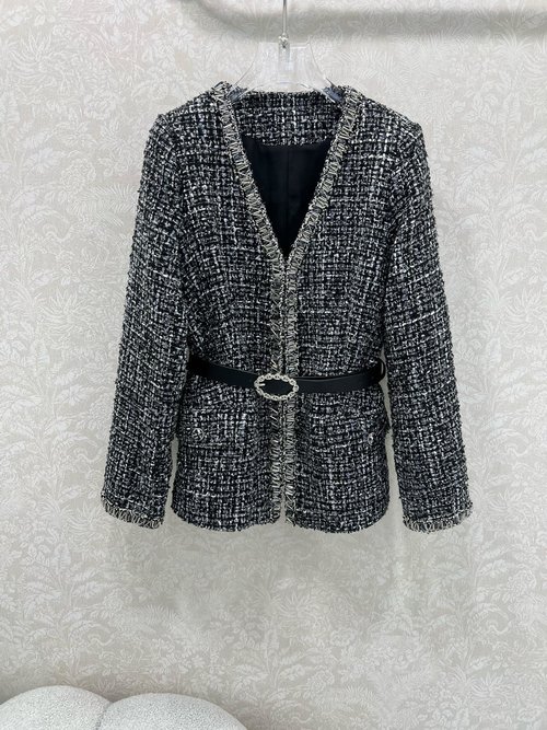 Chanel V-Neck Heavy-Duty Beaded Jacket with Camellia Print Lining