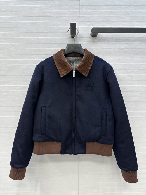 Miu Miu Strongly Recommended Corduroy Collar Woolen Jacket with Logo