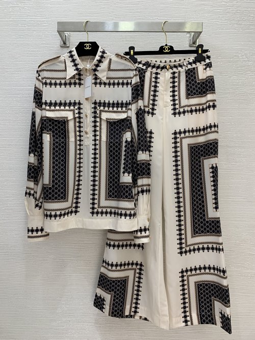 Zimmermann Vintage Print Button - front Shirt and Flare Pants Set