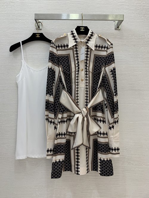 Zimmermann Classic Print Single-Breasted Dress with Contrast Belt