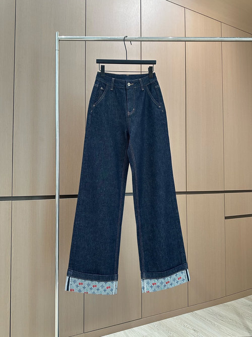 Louis Vuitton Designer Original Color-Blocked Cuffed Jeans for Versatile Matching