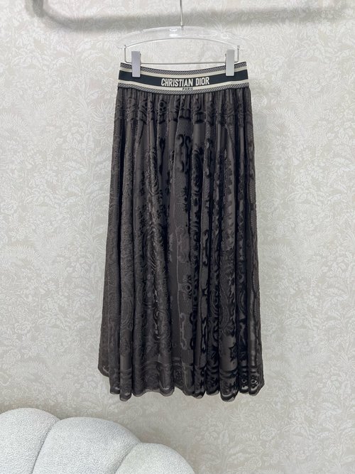 Dior Elegant Lace Half Skirt with Logo Webbing and Flared Hemline