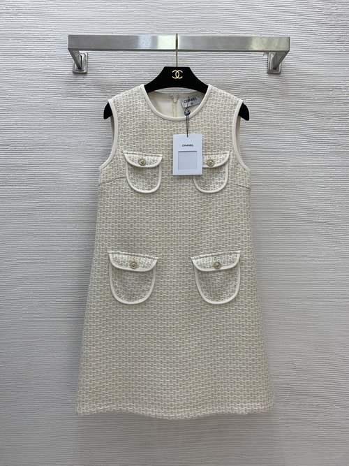 Chanel High-End Customized Checked Sleeveless A-Line Dress