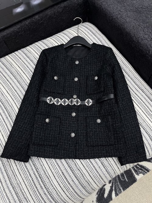 Chanel Customized Belted Tweed Round-neck Coat, Luxury Aesthetic